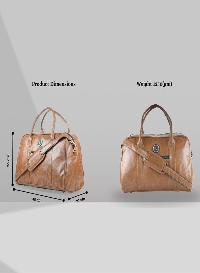 ليجو حقيبة سفر جلدية بنية اللون للرجال والنساء | حقيبة سفر، حقيبة لعطلة نهاية الأسبوع، حقيبة رياضية مع حزام كتف - Image 3